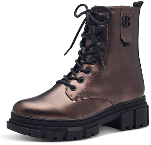 s.Oliver Damen Stiefeletten ohne Absatz zum Schnüren Vegan, Metallisch (Bronce Metall.), 39 EU
