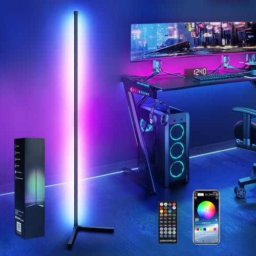 Comius Sharp LED Stehlampe Wohnzimmer, 160cm Smart RGB LED Standleuchte Ecklampe mit Fernbedienung und APP, 16 Millionen Farben, Musikmodi, DIY-Modus, Timing-Funktion für Schlafzimmer, Gaming-Raum