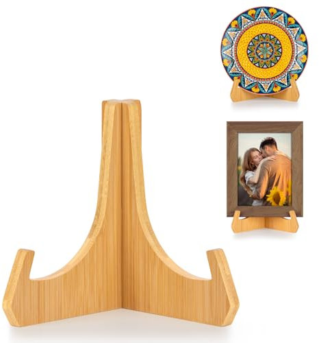 ANBOXIT Tellerständer zur Aufsteller, 6 Zoll Tellerhalter, Bambus Fotoaufsteller Bilderrahmen Ständer, Tisch Mini Staffelei, Dekorative Ständer & Stützen für Platten, Bücher, und Plaketten (1 Stück)