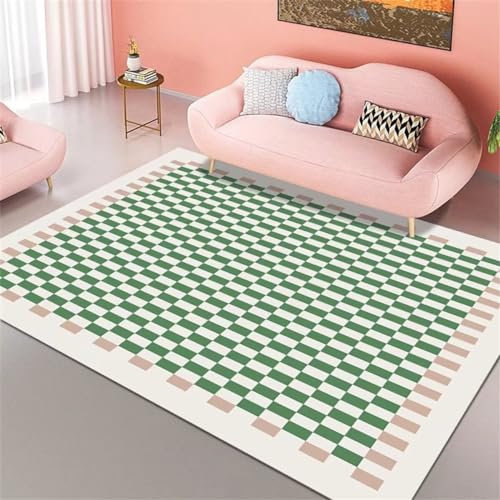 RUGMRZ Teppich Für Schlafzimmer Webteppich Schlafzimmerteppich grün quadratisches Muster Küchenteppich waschbar Teppichmatte 200X300CM