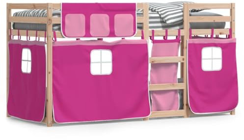 qohoio Etagenbett mit Vorhängen Rosa 80x200 cm Kinder Etagenbett Kinderbett Doppelbett Kinderhochbetten Bett Massivholz Kiefer - 3283900