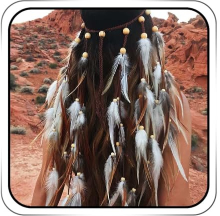 IYOU Boho Feder Stirnbänder Braun Hippie Kopfschmuck Quaste Indien Haarband Maskerade Zigeuner Haarschmuck für Damen