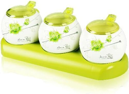 EOTRERANQ Azucarero, azucarero con Tapa, Botes de azúcar de café de cerámica, azucarero, Tarro de Especias for Recipiente de azúcar, Bote de condimento for salero-marrón-2 Juegos Tarros(Green)
