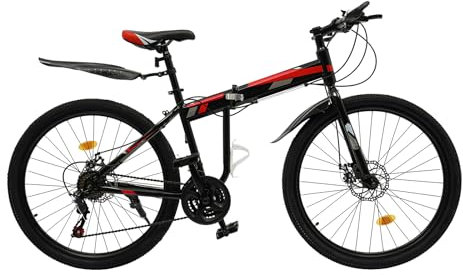 PurpleMinder Klapprad 26 Zoll Mountainbike, 21 Gang Schaltung Fahrrad Erwachsenen Faltrad mit Scheibenbremsen Höhenverstellbar MTB für Erwachsenen 165-195cm 120kg