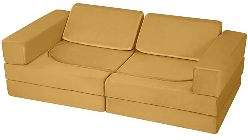 MeMoreCool Spielsofa Kinder, Schaumstoff Bausteine Sofa, Gelb | Modulares Kindersofa zum Spielen und Entspannen, Ideal als Kuschelecke und Indoor-Spielplatz für das Kinderzimmer