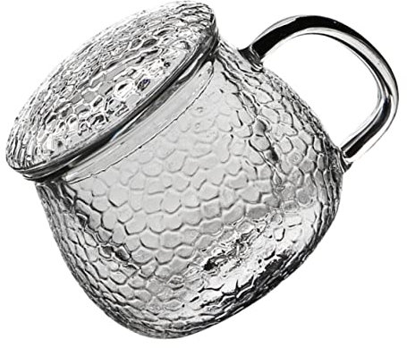 EXHUMKY Glass Tea Mug with Hammer Pattern Infuser Lid Office Drinking Cup with Handle for Tea and Everyday Use