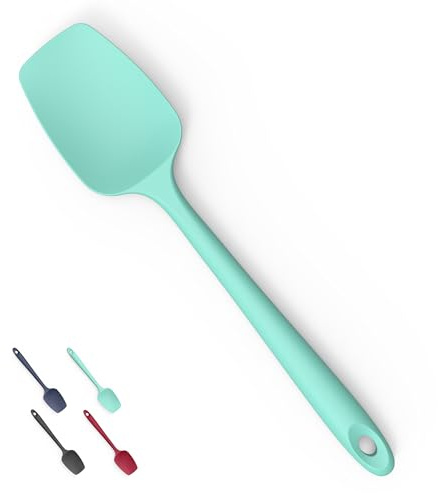 Doosu Espátula cuchara silicona cocinar, rcalor 315℃, 28,9cm, Azul Cielo | Raspador bol goma alimentario, altas temperaturas, utensilio flexible, sin costuras, no raya para servir, doblar remover