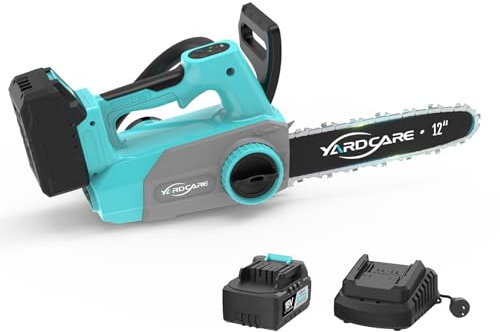 YARDCARE Motosierra a Batería de 12 Pulgadas con Pantalla LED, Motor Sin Escobillas, Sistema de Ajuste de Cadena Sin Herramientas, Lubricación Automática, Sistema de Frenado Electrónico