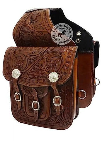 EQUIGEAR Western-Leder-Satteltasche für Pferde | Reitvergnügen Wanderritt geeignet für Reiten und Fassrennen | Satteltasche mit verstellbarem Riemen GRÖSSE: 10X10X3 AS-85