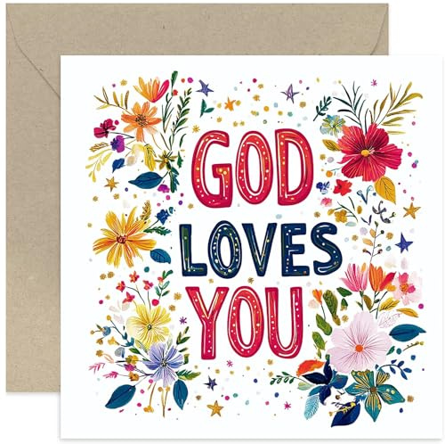 God Loves You Cards for Her - Special Baptism Cards for Friends - Christaning Gifts for Adults - Colourful Floral Religious Presents - Christian Greetings for Him or Her - Blank Inside with Envelope