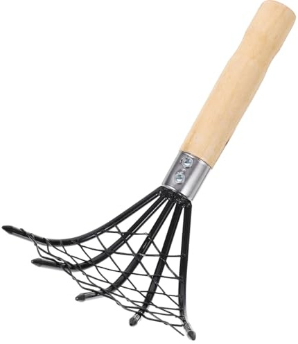 Rastrello per Telline con Rete, 1 Pezzo in Acciaio Inox e Legno Nero | Claw Design, Impugnatura Antiscivolo, Scavo Rapido e Pulizia Facile, per Vongole e Gusci
