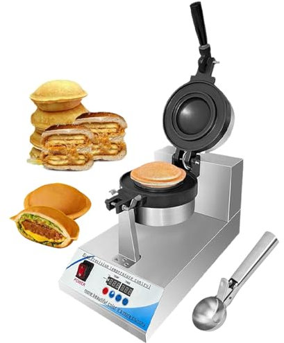 lilishangmao Pressa Elettrica per Sandwich E Gelato con Controllo Temperatura/Timer - Piastra per Waffle per Hamburger in Acciaio Inox Professionale, Rotazione A 180°, con Paletta per Gelato