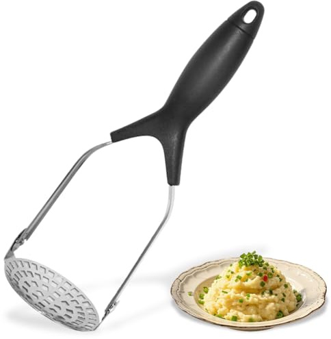 KIRZAX Presse-Purée de Pommes de Terre en Acier Inoxydable,Presse Puree Manuel avec Longue Poignée, Antidérapant Manche, pour Fruits, Légumes, Aliments pour Bébés