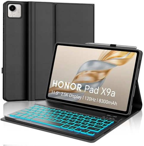 SENGBIRCH Coque Clavier pour Honor Pad X9a 11.5 2025 - AZERTY Français Rétroéclairé 7 Couleurs Clavier Détachable sans Fil Bluetooth pour Honor Pad X9a 11.5 Pouces 2025, Noir