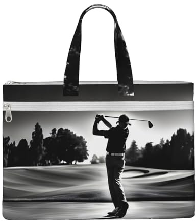 KOUUIP Golfs Dokumententasche aus Segeltuch mit Druck, 26,7 x 38,1 cm, 2 Reißverschlusstaschen, aufgeräumt für Büroakten, Schwarz und Weiß