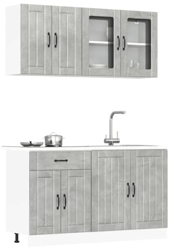 Emmtore 4-TLG. Küchenschrank-Set Sonoma Holzwerkstoff，Küchenschrank, Kompaktküche,Betongrau