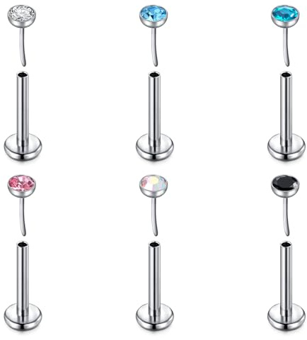 FECTAS Threadless Titanium Earrings Studs G23 Nose Stud Flat Back Hypoallergenic Implant Grade Helix Tragus Labret Lip Daith Flatback Piercing Jewellery 16G 10MM