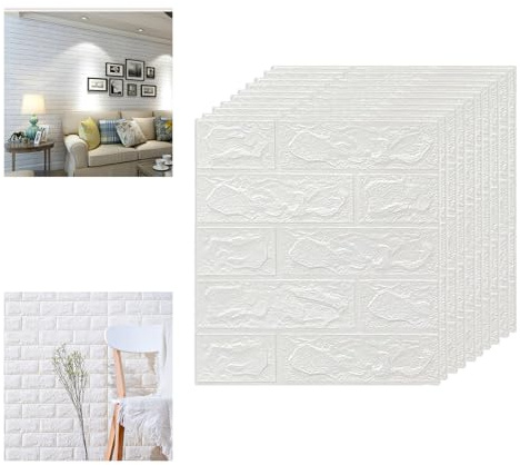 VGE Papier Peint Adhésif Mural 3D Blanc Pierre, 10 Panneaux Décoratifs Personnalisables, Revêtement Intérieur Extérieur, Installation Facile DIY, Imperméable et Sécurisé pour Salon Chambre Bureau