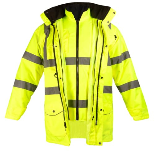 NEO TOOLS Mantel Arbeitsjacke 5 in 1 - Multifunktionale Warnschutzjacke, warm, aus robustem Oxford 300D Polyester mit PU-Beschichtung, isolierte Jacke, Reflektorweste