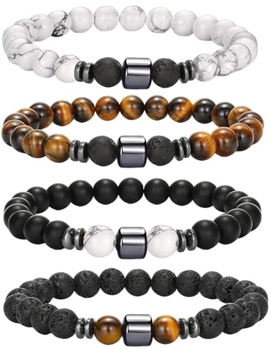 JENCVNL Perlenarmbänder für Herren 8 mm Perlen Armband Herren Tigerauge Armband Lavastein Stretch Männer Armbänder Schmuck Geschenke für Männer (Set2)