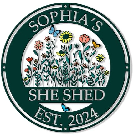 Custom She Shed Metal Sign, Personalized Name Wall Decor for Garden, Yard, Porch, Fence, or Room – Unique Gift for Mom, Wife, Grandma, Daughter on Birthday, Mother’s Day, or Housewarming