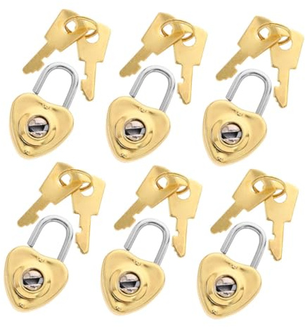 Sosoport 6 juegos Candado Pequeño Corazón Decorativo Resistente con Llave Mini Candado para Diario Joyería y Manualidades de Dorado para Regalo de Amor