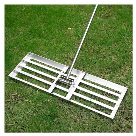 NJIEzhao Rastrillo nivelador de césped 75 cm, Herramienta nivelación con Mango Extra Largo, jardín for la preparación Superficies, Acero Inoxidable Rastrillo nivelador de césped