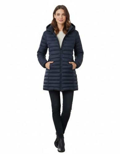 kraftd Womens Winter Lightweight Puffer Jacket Quilted Padded Down Coat With Detachable Hood Central Zip Best for Autumn Winter, Outdoors & Travelling (Navy, 18)