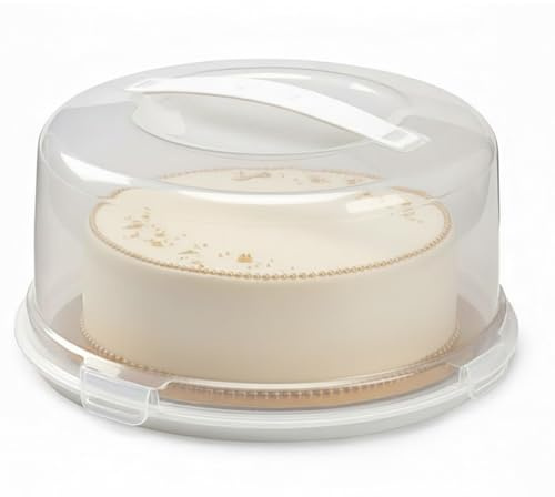 Besto Plastic Cake Box with Lid | Transparent Round Cake Carrier with Handle & Lockable Clips | Airtight Cake Container for Cakes, Pies & Pastries