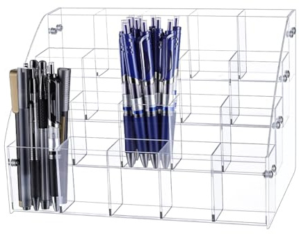 AHANDMAKER Stifthalter Aus Transparentem Acryl Vertikaler Schreibtisch Organizer Mit 4 Ebene Und 20 Fächern Zur Aufbewahrung von Schreibwaren Make Up Pinseln Und Stiften Für Das Home Büro