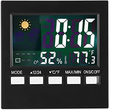 Zerodis Hygromètre Numérique Thermomètre Multifonctionnel Réveil Station Météo Capteur Moniteur pour Masion Bureau Cave à Vin