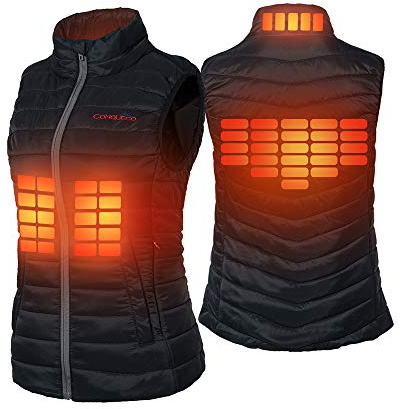 CONQUECO Women's Heated Vest Lightweight Slim Fit Gilet Coat With Battery Pack , Black, XL
