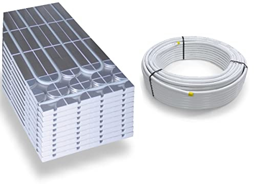 Warmwasser Trockenestrich Fußbodenheizung HoWaTech DRY Komplett Set 5/10m² Dämmplatte 30mm EPS WLG 035 DEO, Heizfläche:5.00m²