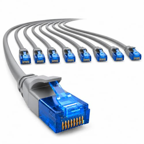1aTTack.de 660349 Cat6 Cat.6 Kabel Cat Netzwerkkabel 7,5m - Patchkabel Slim Kabel (Kleiner Durchmesser - sehr flexibel) 1000 Mbit/s - 10 Stück - grau