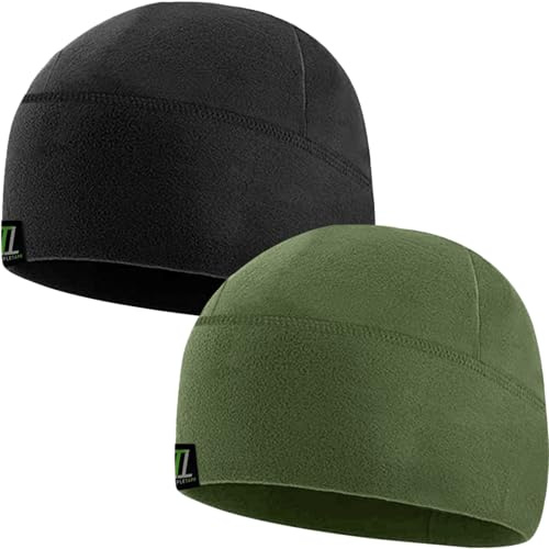 Temple Tape Tactical Fleece Watch Cap Beanie - Skull Cap Fleece Hat - Herr & Dam, [2-pack] 1-svart & 1-od grön, XL