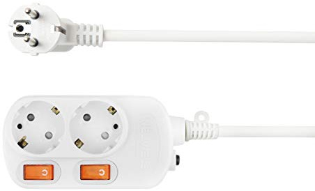 NEUVIELE Steckdosenleiste 2-Fach mit Überspannungsschutz und 1,5m Kabel -Mehrfachsteckdose mit Schalter -PC 3300W/16A