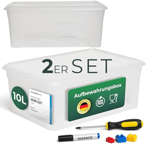 Novaliv 2x Aufbewahrungsbox durchsichtig mit Deckel 10L Nestbar stapelbare Plastikbox mit Clipverschluss Kunststoffbox Transparent BPA-frei 37x26x14 cm