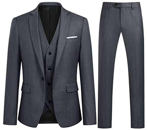 Sliktaa Men Three Piece Tuxedo Suit One Button Wedding Formal Set | One button blazer notched lapel waistcoat zip fastening trousers pockets for weddings proms dinners and evening events