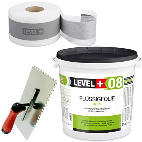 Dichtset Bandset 20 Kg Flüssigfolie 20m Dichtband, Zahnglätter 6x6mm 1 Stk. Abdichtung Dusche Bad SET49