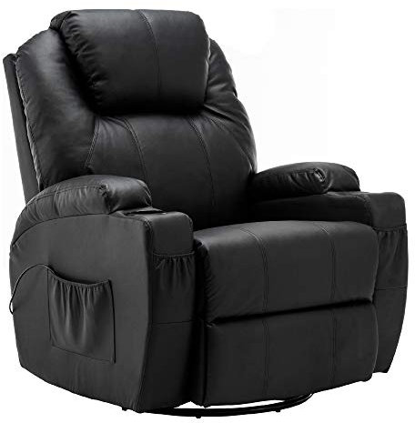 M MCombo Massagesessel Fernsehsessel Relaxsessel 7020, mit Heizung, Dreh 360° Schaukel, manuell verstellbar (Schwarz-Kunstleder)