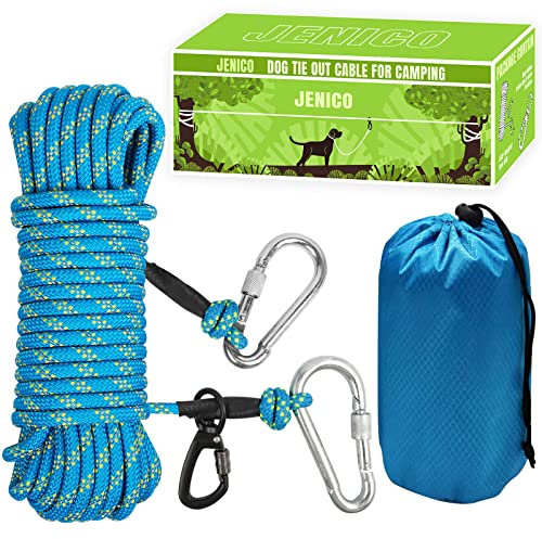 NC - Cable de Amarre para Perros para Camping, Sistema de Carrito Reflectante portátil de 50 pies para Perros de hasta 200 Libras, línea de Perro para Patio Exterior, Camping al Aire Libre