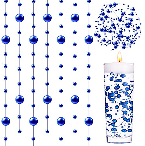 Tondiamo 24 Pcs Artificial Pearl String for Floating Candle Faux Pearls Beads String Garland Centerpiece Decoration for Vases Filler Wedding Spring Holiday Party Decor(Blue)