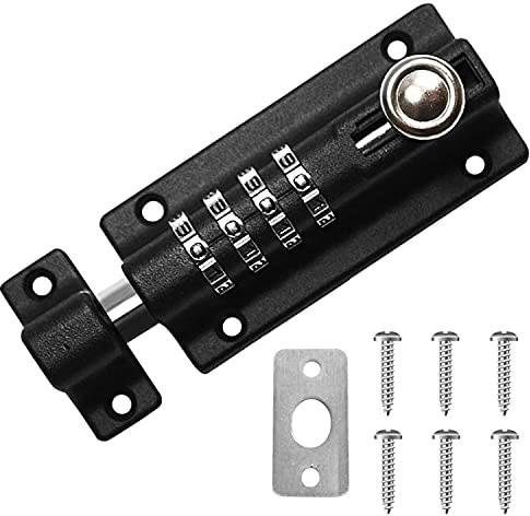 Drenky Combination Lock,Door Lock 4 Digit Garden Gate Lock Sliding Door Lock Door Latch 120 mm for Wooden Gates, Shed, Garage,Garden,Made of Stainless Steel,with Anti-Tamper Screws (Black)