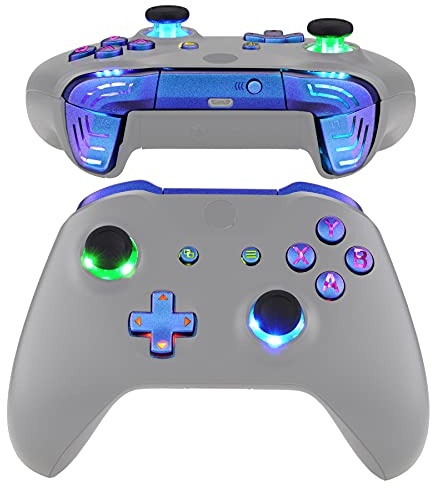 eXtremeRate Bouton LED de Remplacement pour Xbox One X/S Manette, DTFS LED Kit 2.0 pour Xbox One X/S Manette, Boutons Lumineux 7 Couleurs 9 Modes, Manette Non Inclus, Symbole Classique Violet Bleu