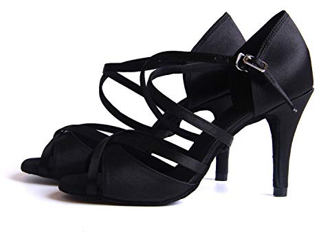 Syrads Scarpe da Ballo Latino da Sala da Donna Salsa Tango Bachata Scarpe da Ballo Indoor per Feste di Matrimonio,Nero,8.5cm Heel,40 EU