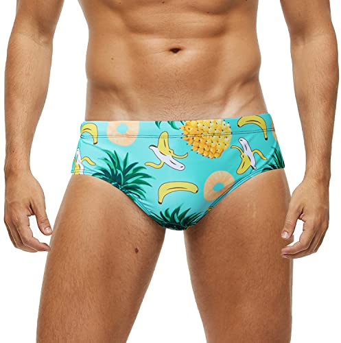 Arcweg Men's Swimming Trunks Briefs Low Waist with Removable Pad Swimwear Elastic Beach Shorts Boxers Underwear Big Pineapple S(EU)