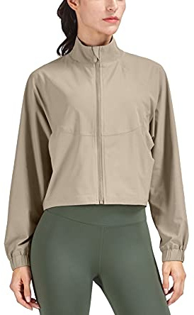 altiland Women's Athletic Running Yoga Gym Track Zip Up Cropped Jackets UPF 50+ Sun Protection Long Sleeve Workout Shirts