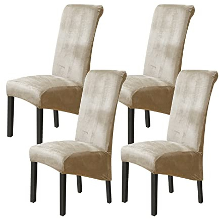 Jaotto Stuhlhussen 4er Set Stretch, XL Stuhlhussen Abwaschbar Waschbarer Elastische, Stretch Stuhlschoner Große Stuhlbezüge für Esszimmer Büro Esszimmer Hotel Bankett(Samt#Grauer Champagner,Set of 4)