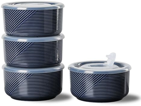 Adewnest Keramikschale mit Deckel: 12.7 cm Porzellanschalen mit Deckel für Mittagessen, Lebensmittelbehälter – Mahlzeitenvorbereitungsschalen mit Deckel, 590 ml (Marineblau)
