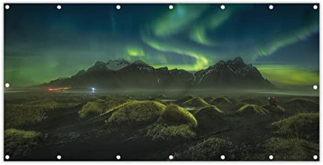 MuchoWow® Balkon Sichtschutz Sichtschutzmatte Balkonbanner Abdeckung für Terrasse Balkon Windschutz Blickdicht Wetterfest 200x90 cm Nordlichter - Auto - Island